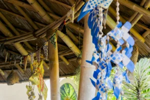 Bamboo roof with ornaments